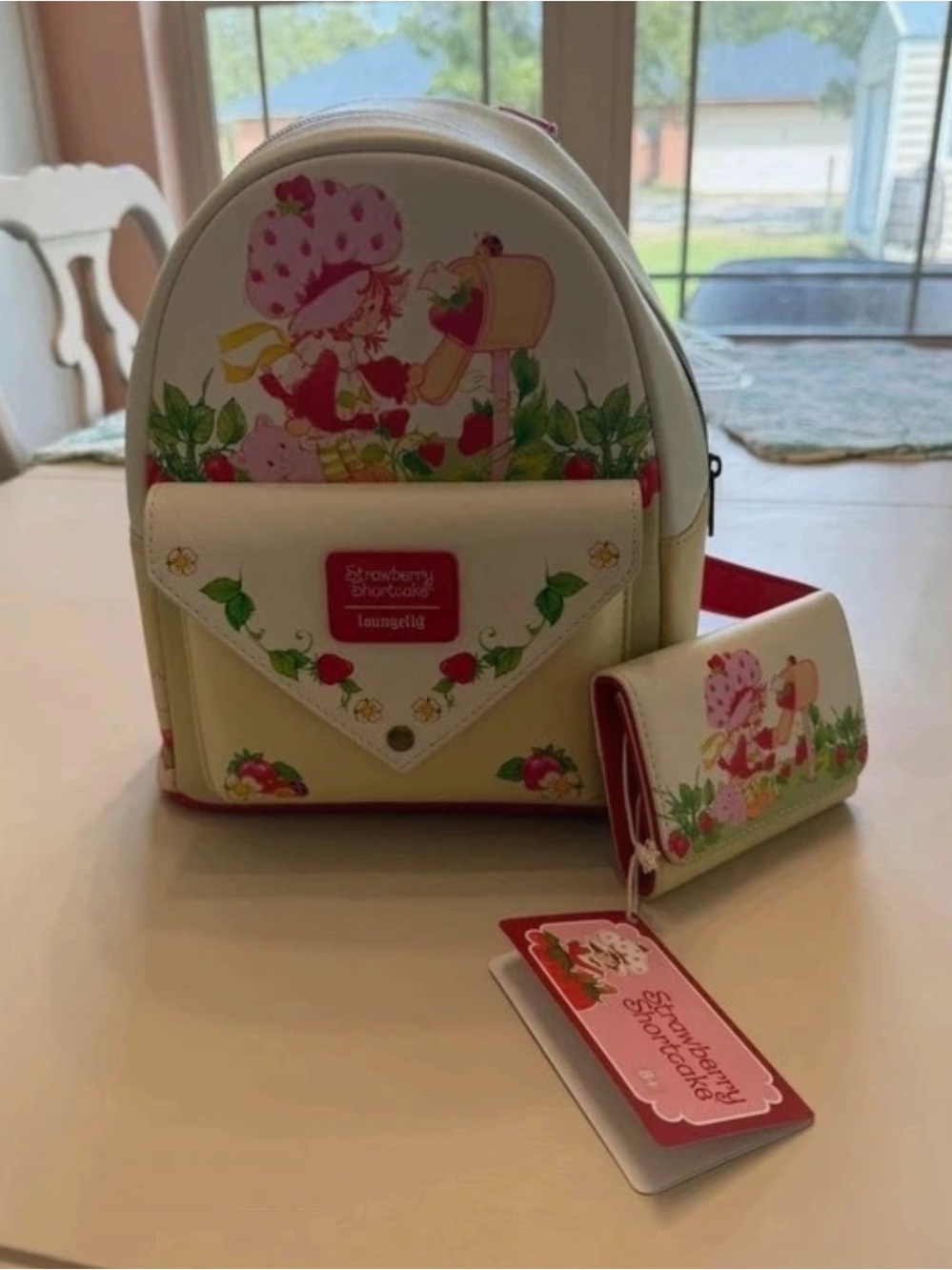Loungefly Cream & Pink Strawberry Shortcake Mini Backpack with Matching Wallet